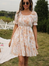 Allover Print Square Neck Shirred Ruffle Hem Dress Sai Feel